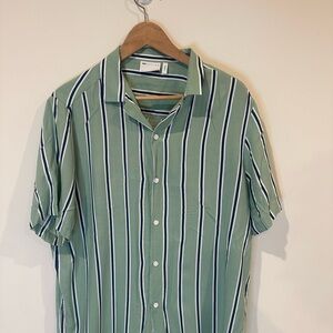 ASOS DESIGN Men's Striped Button-Up Shirt Green White Navy Short Sleeve Tall M